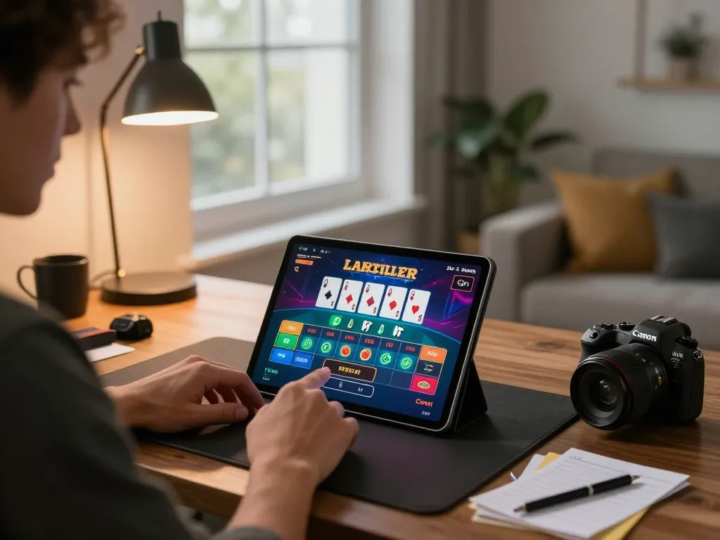 Engaging gameplay on cm88-bet's blackjack interface, showcasing strategic betting options in a cozy home setting.