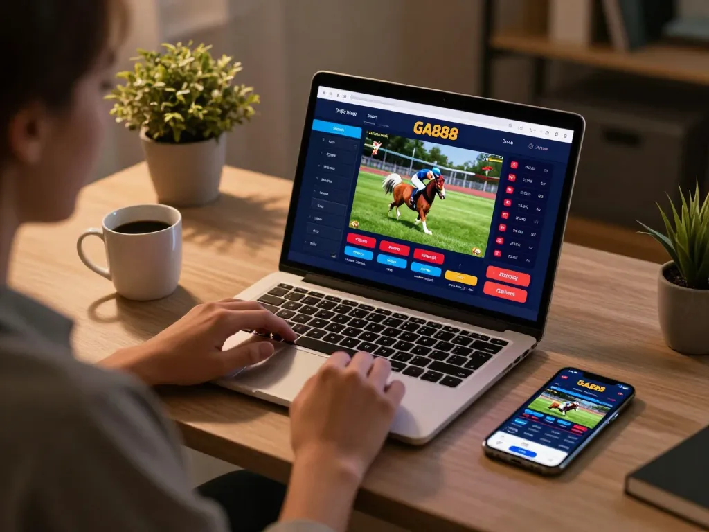 Engaging online betting scene with GA888 interface showcasing live odds in a cozy environment