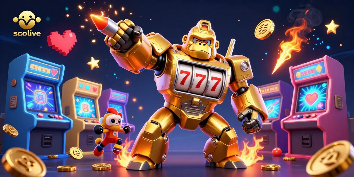 Socolive showcases thrilling features with a golden gorilla mech roaring in a lively casino scene.