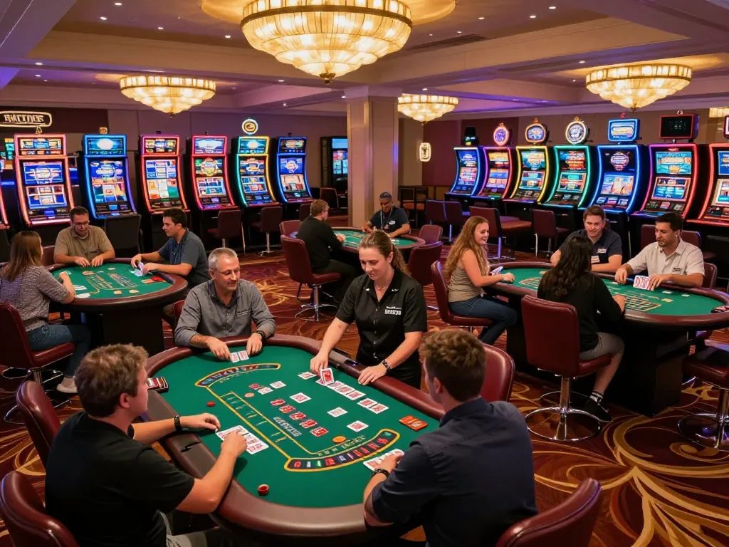 Exciting gameplay at good88 blackjack tables in a lively casino atmosphere