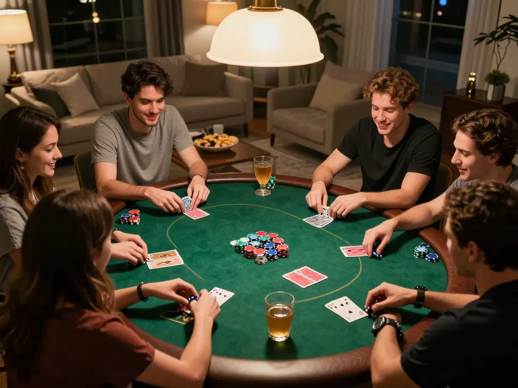 Players enjoying a lively poker night around the table, showcasing strategies at 23WIN.