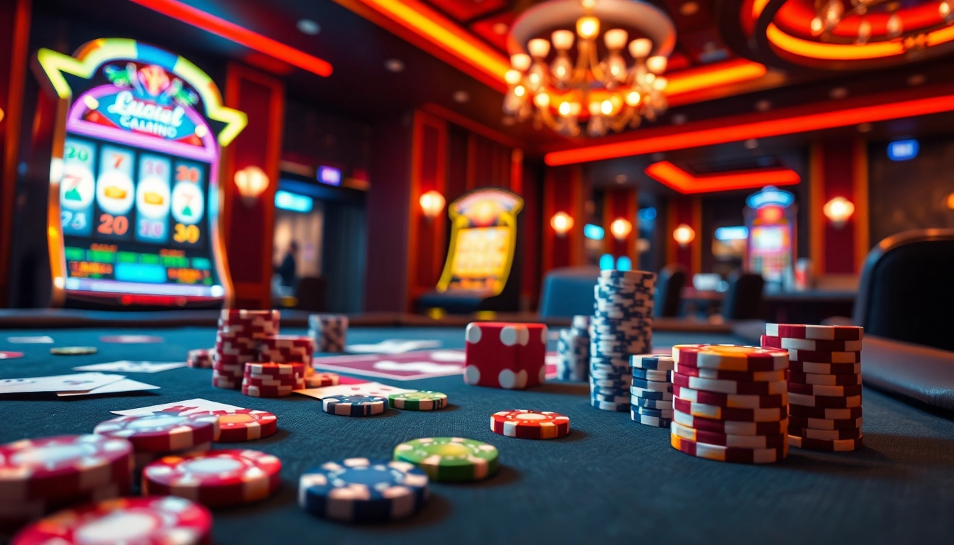 Engage with the thrilling atmosphere of luck8 at a vibrant casino table filled with chips and cards.