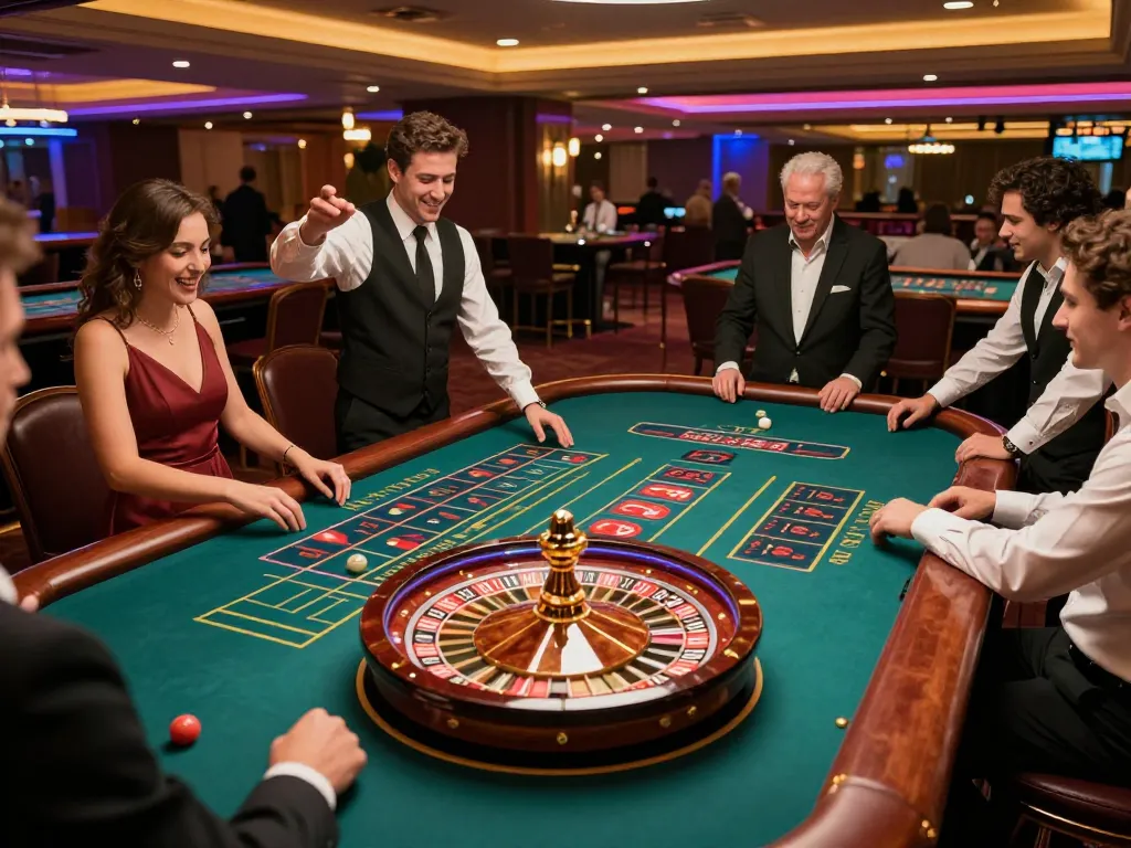 Players engage in competitive roulette action, exploring WIN33 betting strategies in a lively casino.