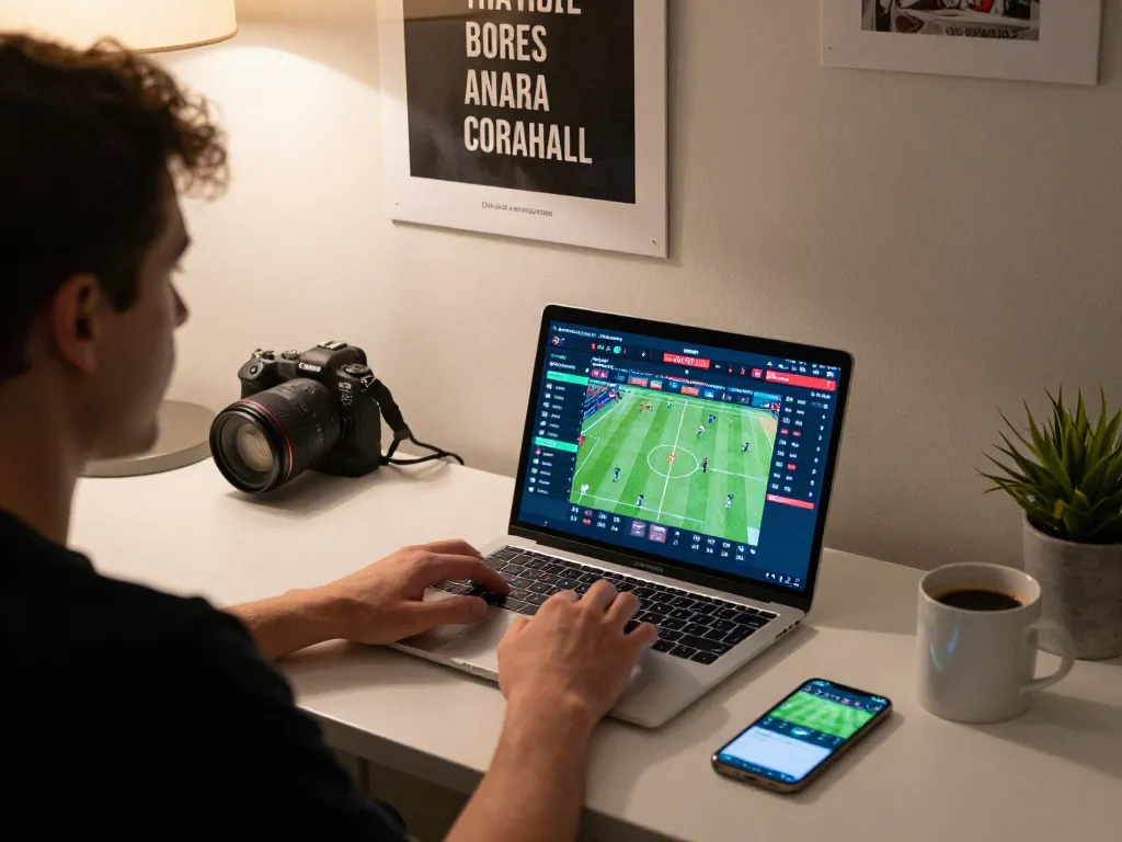 Player placing strategic bets on dh88 sports betting platform from cozy home office