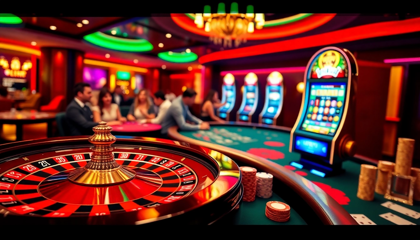 Exciting gambling scene with poker chips and a roulette wheel at https://nk88top.com/ for the ultimate gaming experience.