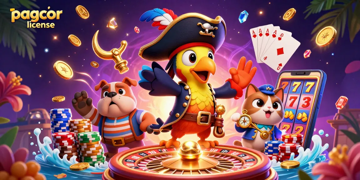 Experience excitement at a PAGCOR license online casino featuring games with a pirate captain, bulldog companion, and ship cat.
