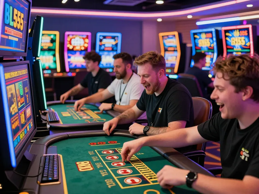 Exciting gaming atmosphere at BL555 casino showcasing live games and enthusiastic players.