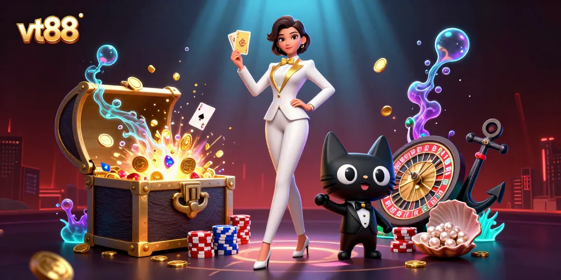 Experience thrilling gameplay at vt88 with a glamorous dealer and vibrant casino elements!