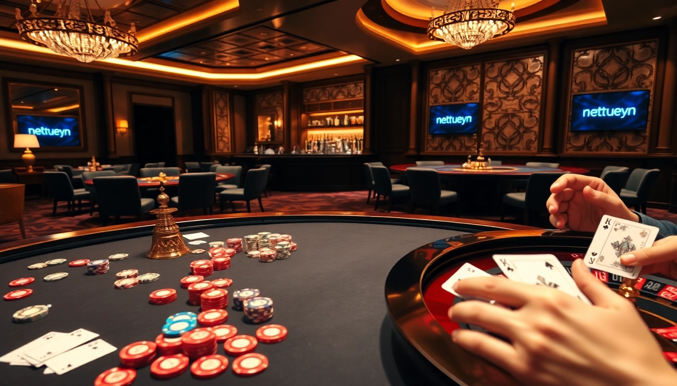 Experience nettrueyn at an exciting poker table with vibrant chips and professional gameplay.