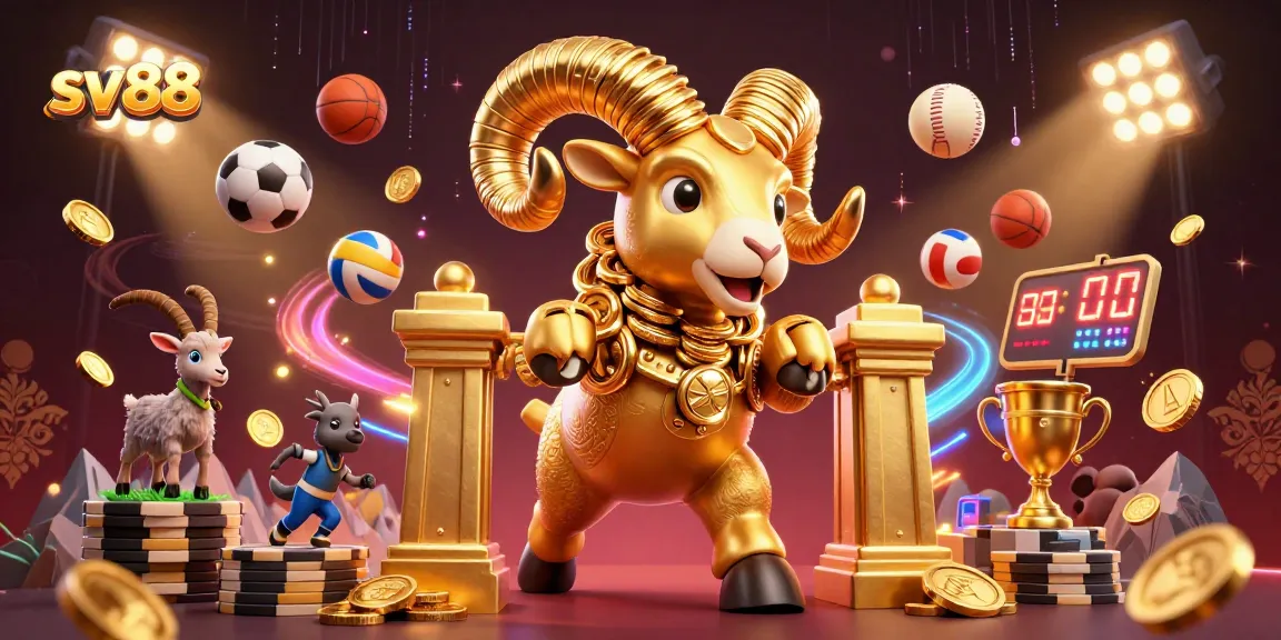 Join sv88 for thrilling gameplay and excitement with a golden ram character amidst sports elements!