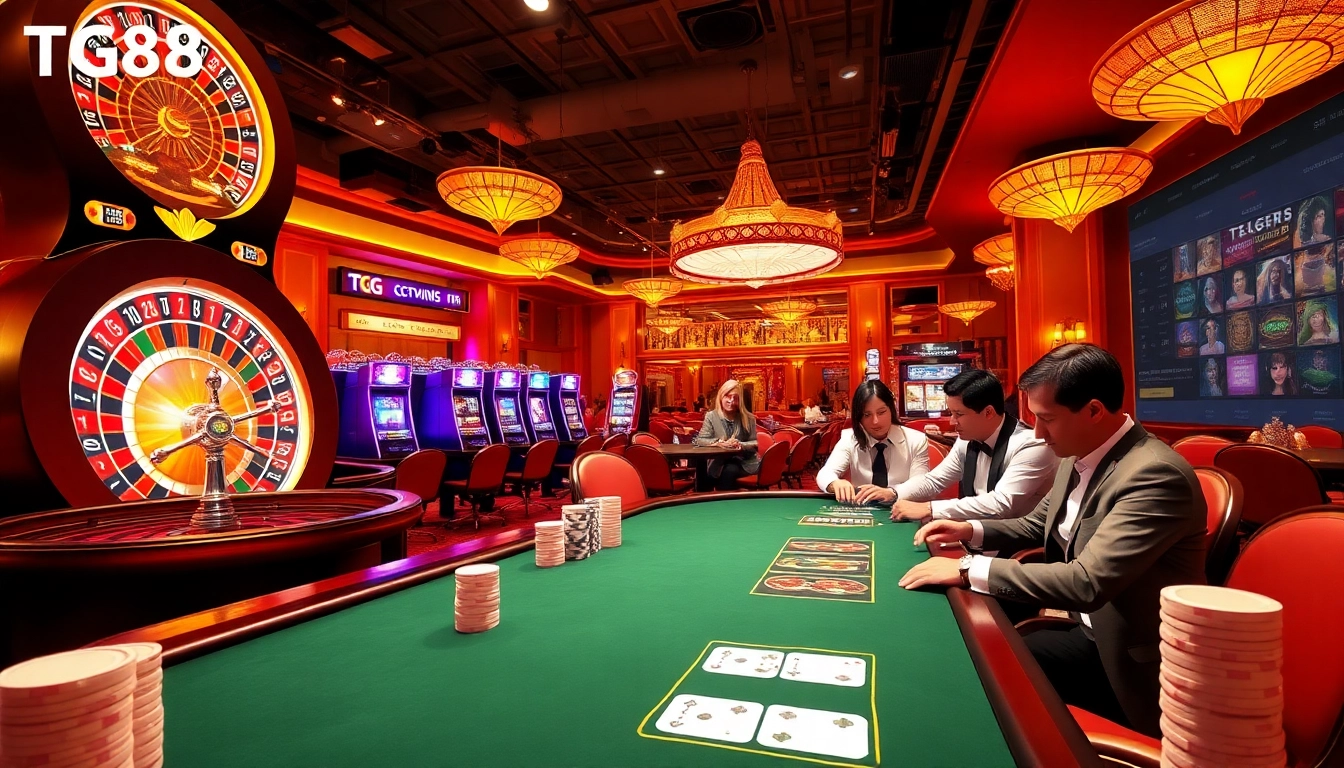 Experience the thrill of gambling at TG88 with vibrant poker tables and dynamic slot machines.