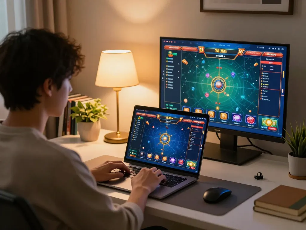Tài Xỉu Sunwin online gaming session showcasing a laptop with betting interface and stylish home decor
