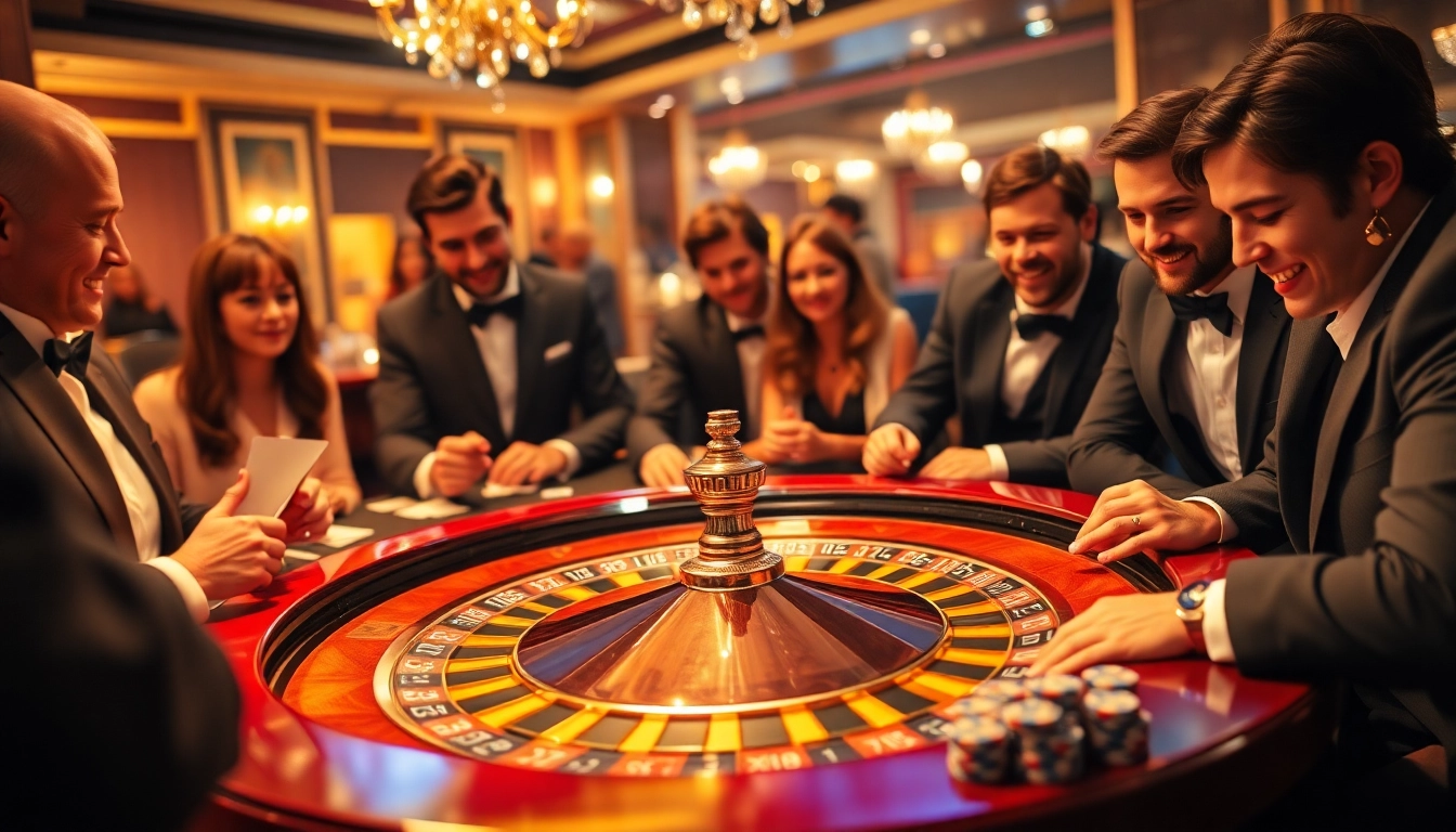 Players exhilarated at the X88 casino table, engaging in high-stakes betting with roulette and poker elements.