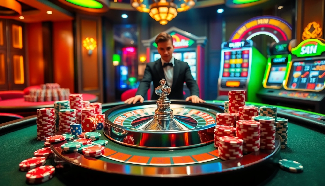 Experience the thrill of LC88 BET with an inviting casino scene featuring roulette and poker.