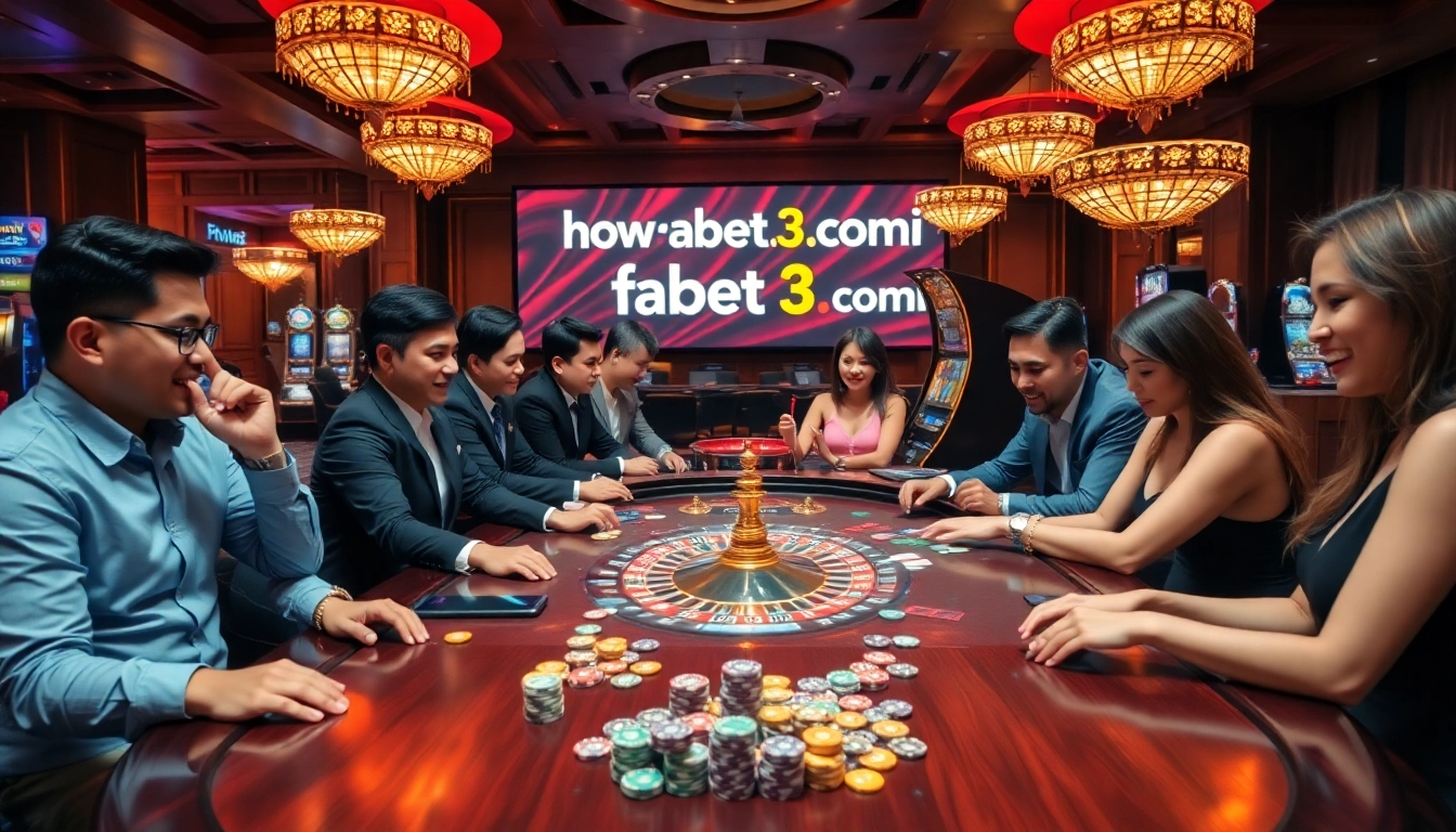 Players enjoying diverse gambling games at https://fabet3.com/ in a vibrant casino atmosphere.
