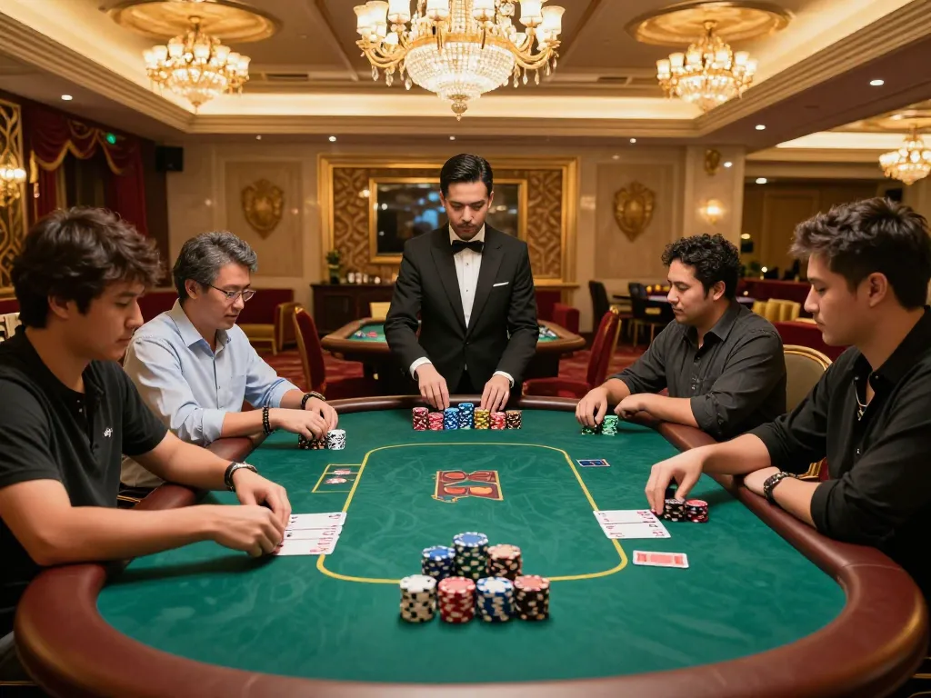 Experience thrilling Texas Hold'em gameplay indoors at K8's luxurious poker table.