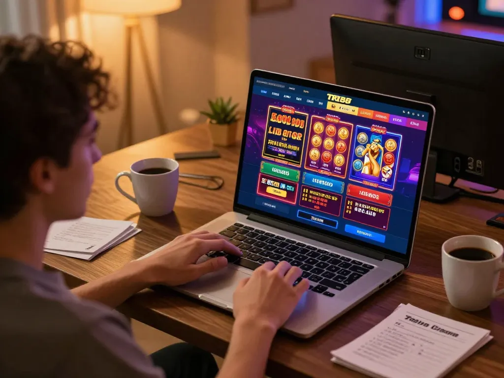Player enjoying TR88's online casino gaming experience from a cozy home setting