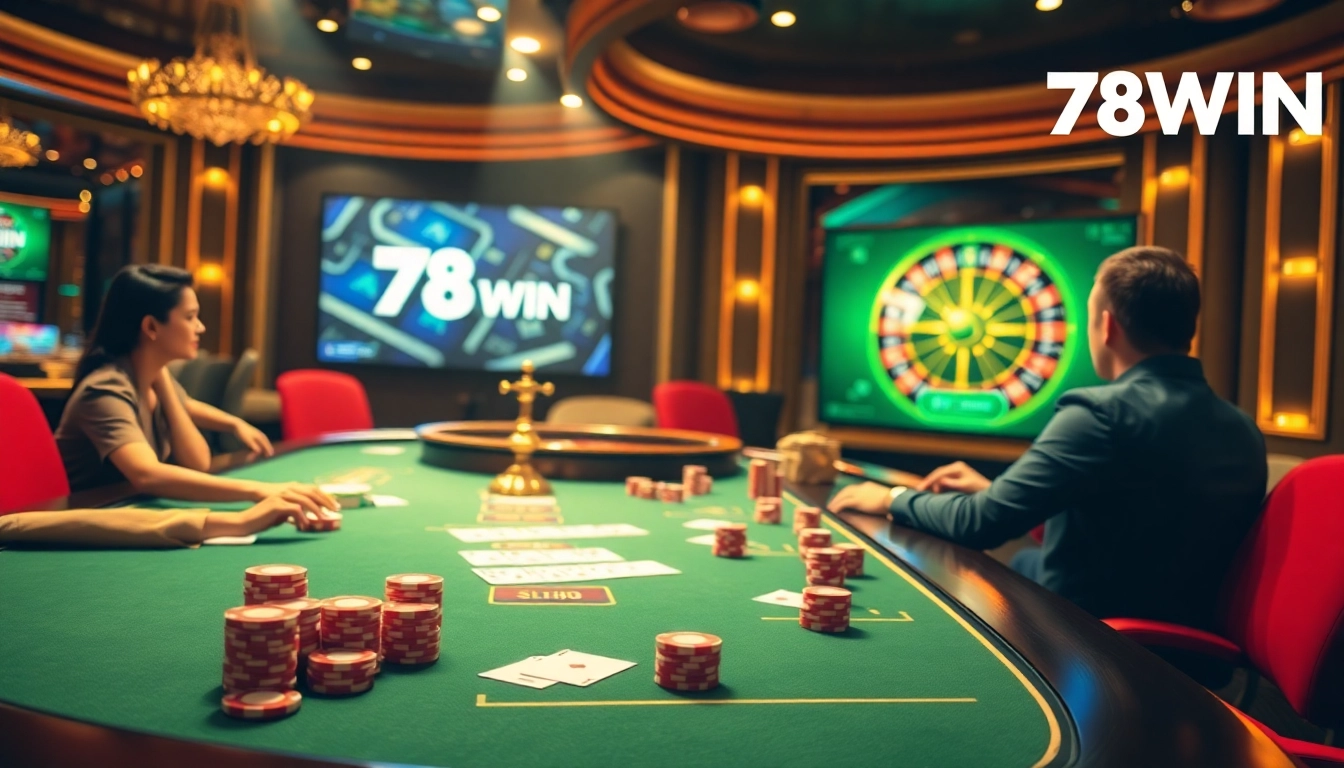 Experience thrilling gaming moments at 78WIN with vibrant casino elements and engaging players.