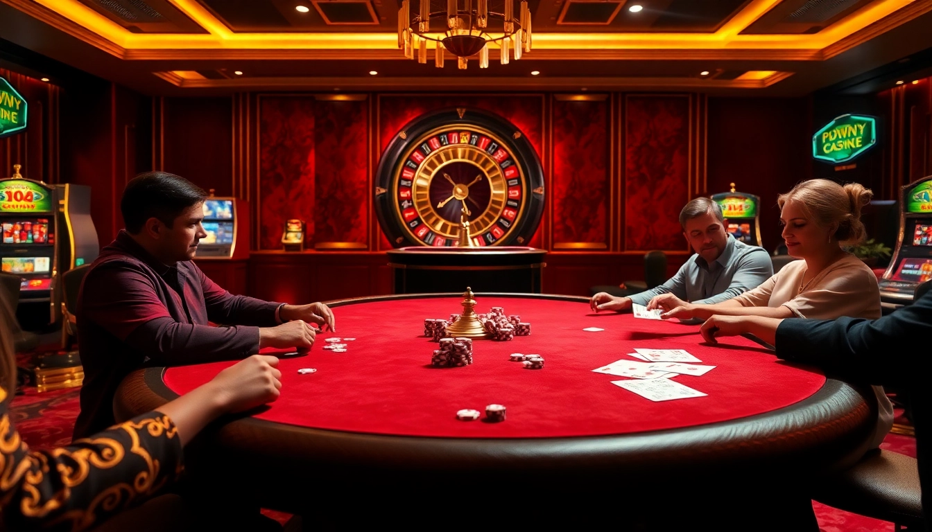 Experience the excitement of luck8 com at a luxurious poker table in a vibrant casino scene.
