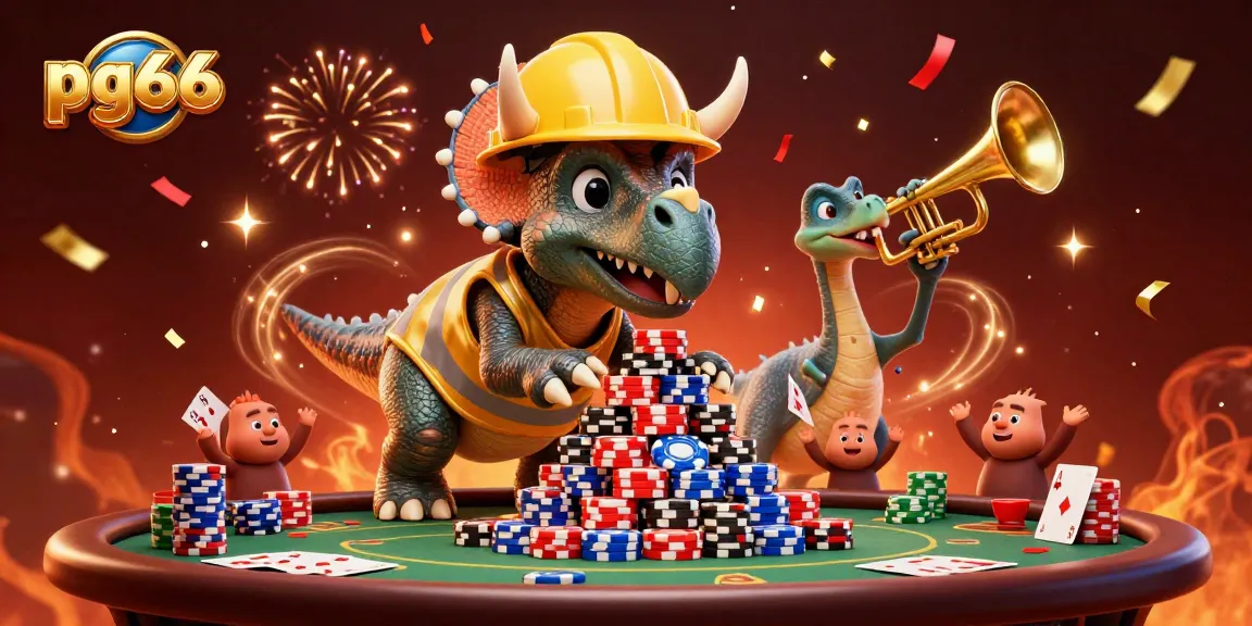 Experience exciting moments at pg66 as cheerful characters celebrate a winning poker game!