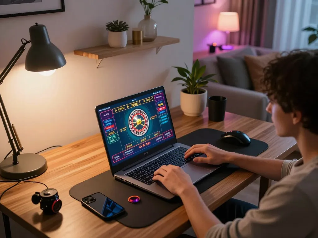 Engaging online gaming scene at home with person enjoying 13win co roulette experience