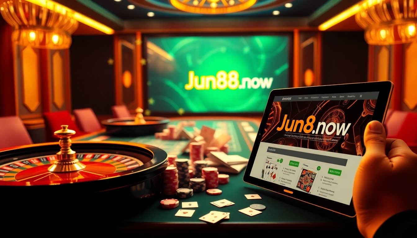 Join the excitement at Jun88.now with top casino games on a luxurious gaming table setup.