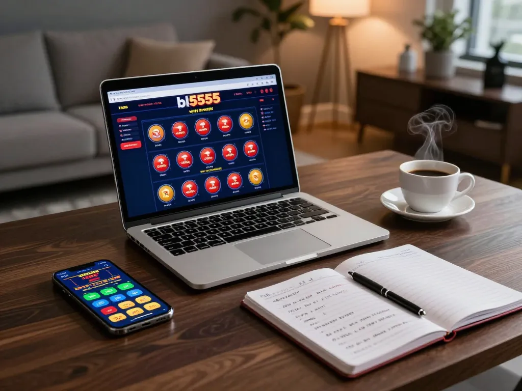 Engaging with online bl5555 casino gaming from a cozy home setup, highlighting strategic betting.