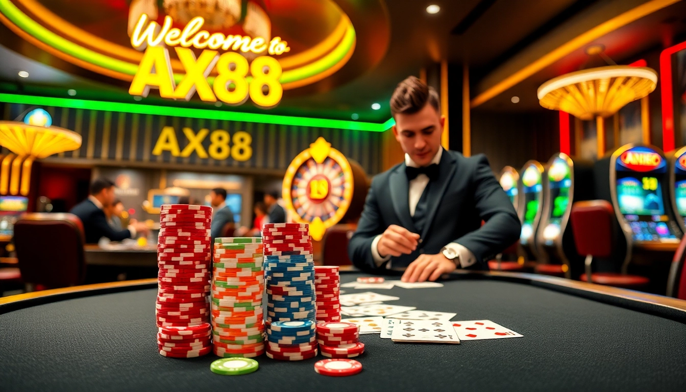 Experience thrilling gameplay at https://ax88.bid/ with poker chips and vibrant casino ambiance.