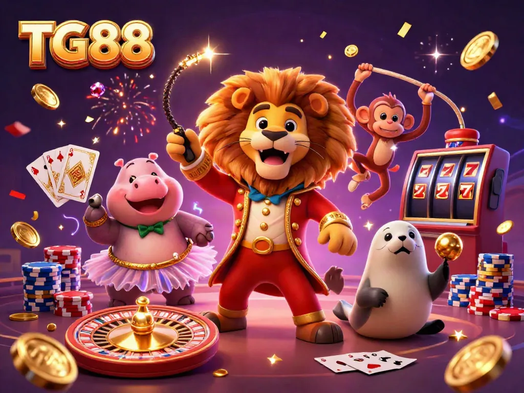 Engage in thrilling TG88 casino action with colorful characters, games, and vibrant celebrations.