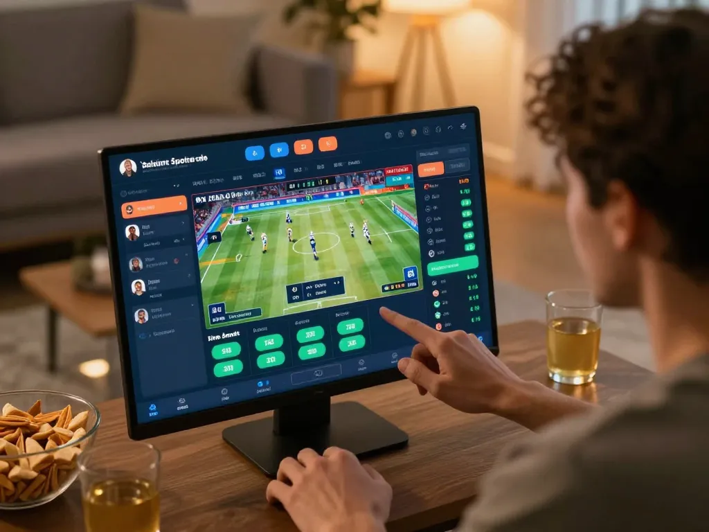 Engaging user placing keo nha cai bets on sports betting app from cozy home