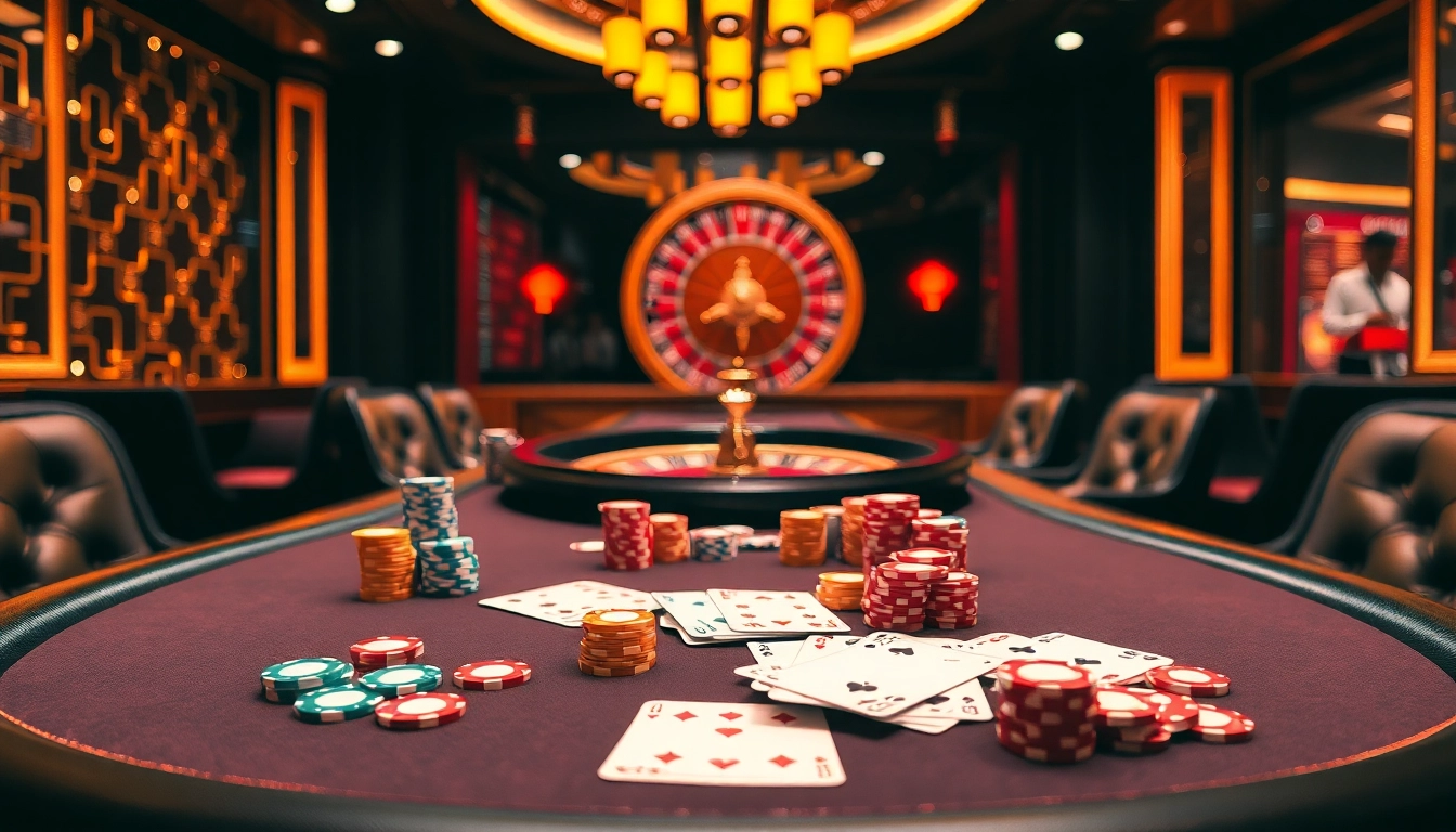 Engaging gambling scene featuring a poker table and online gambling interface vaoluoitv.pro.