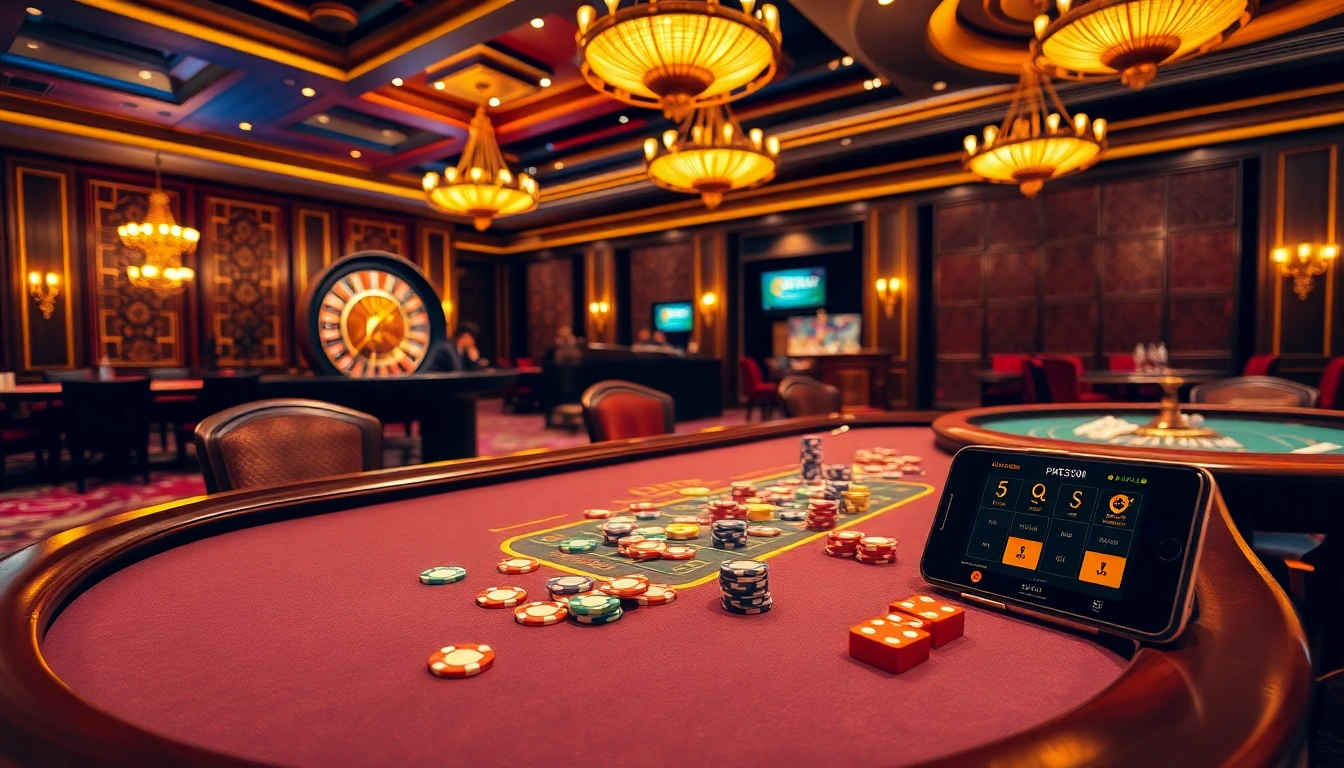 Experience top-tier gaming at https://mtr888.com/ with vibrant casino tables, glowing poker chips, and a roulette wheel.