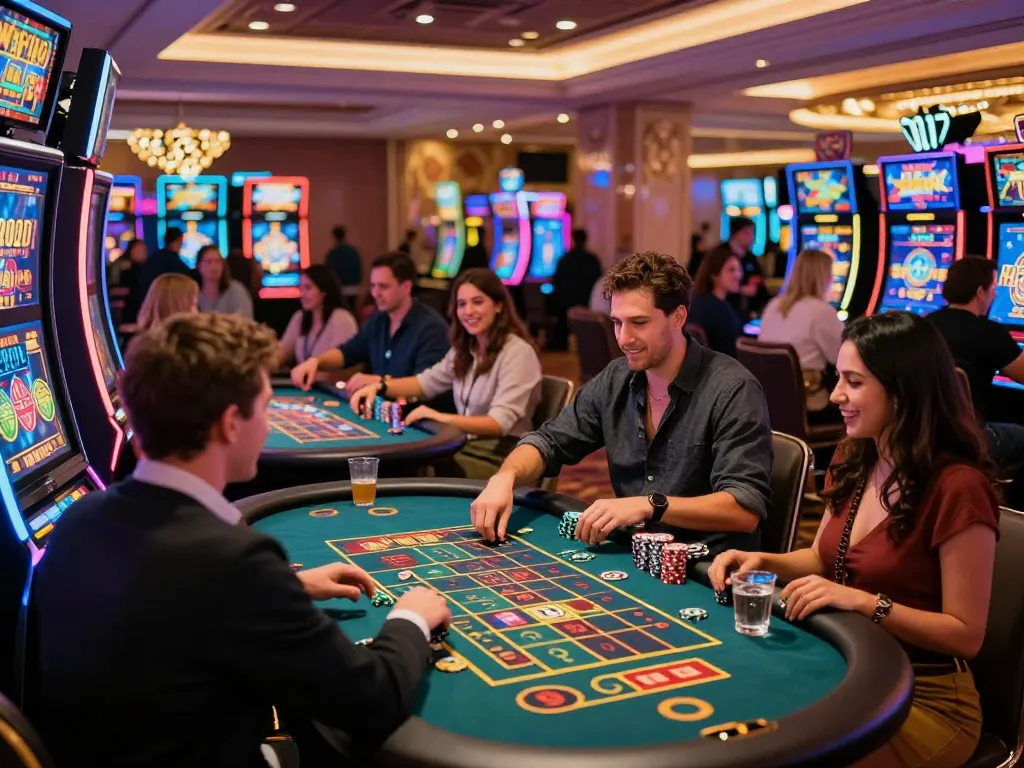 Exciting gambling scene with players enjoying bomwin gaming atmosphere