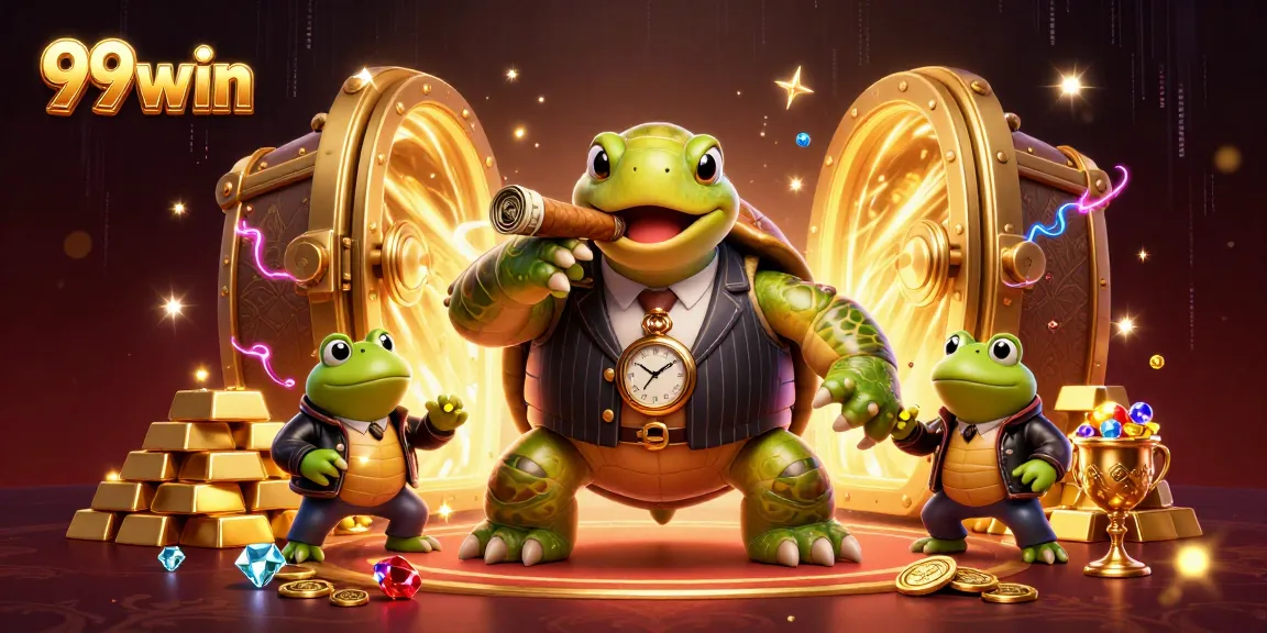 Experience thrilling gameplay with 99win featuring a snapping turtle and bullfrog enforcers.