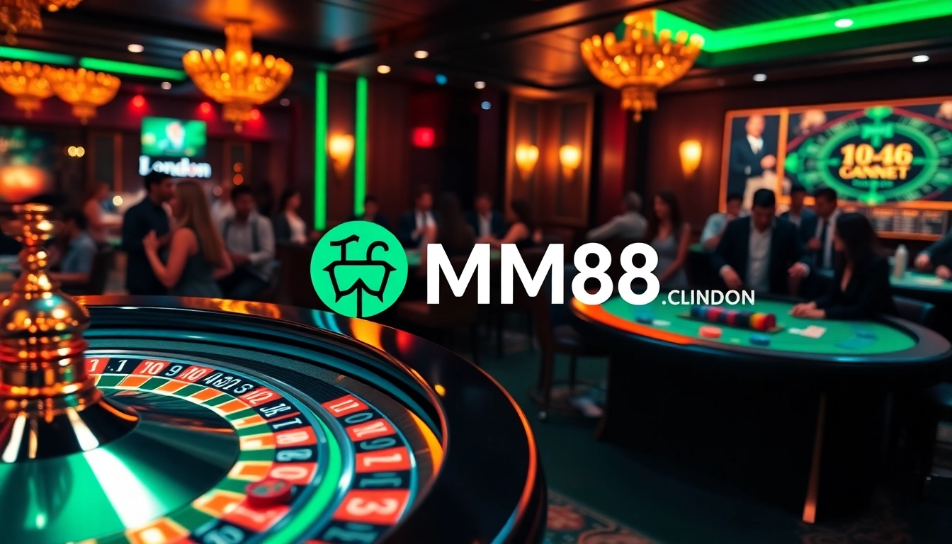 Experience the excitement at MM88.london with a vibrant casino scene featuring interactive gaming elements.