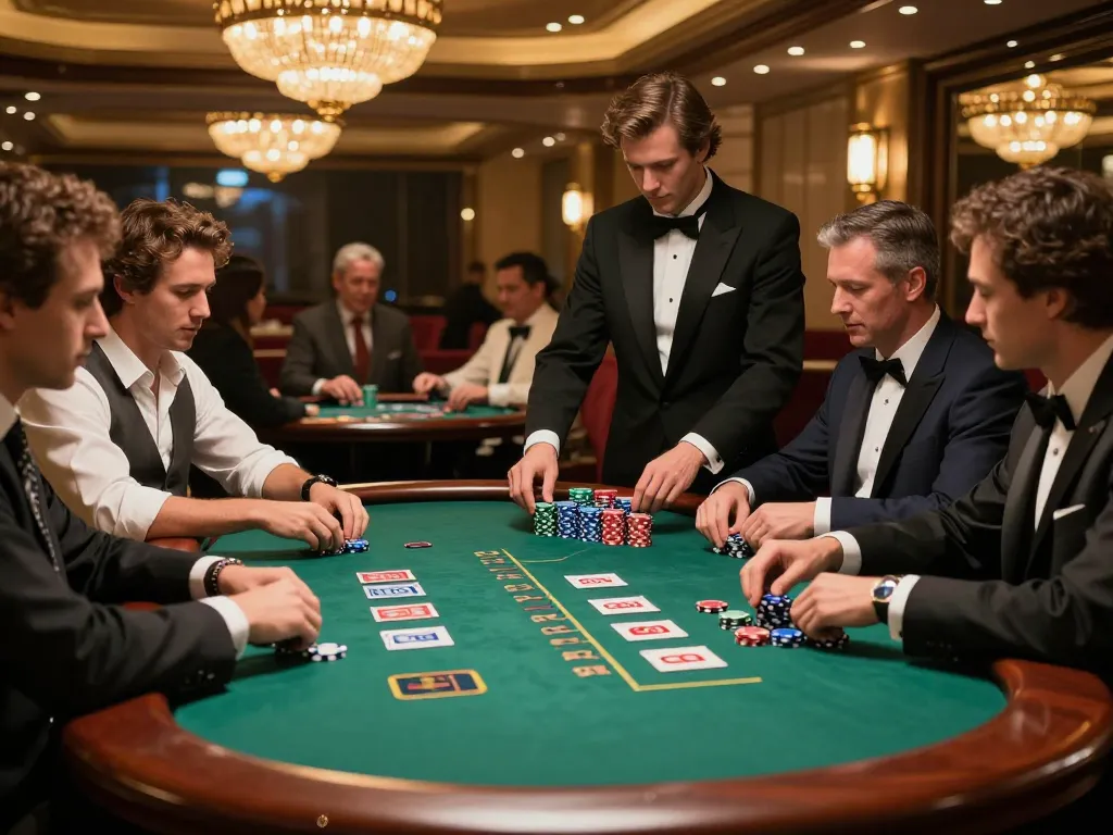 Players strategizing at a blackjack table in a luxurious HK casino atmosphere.