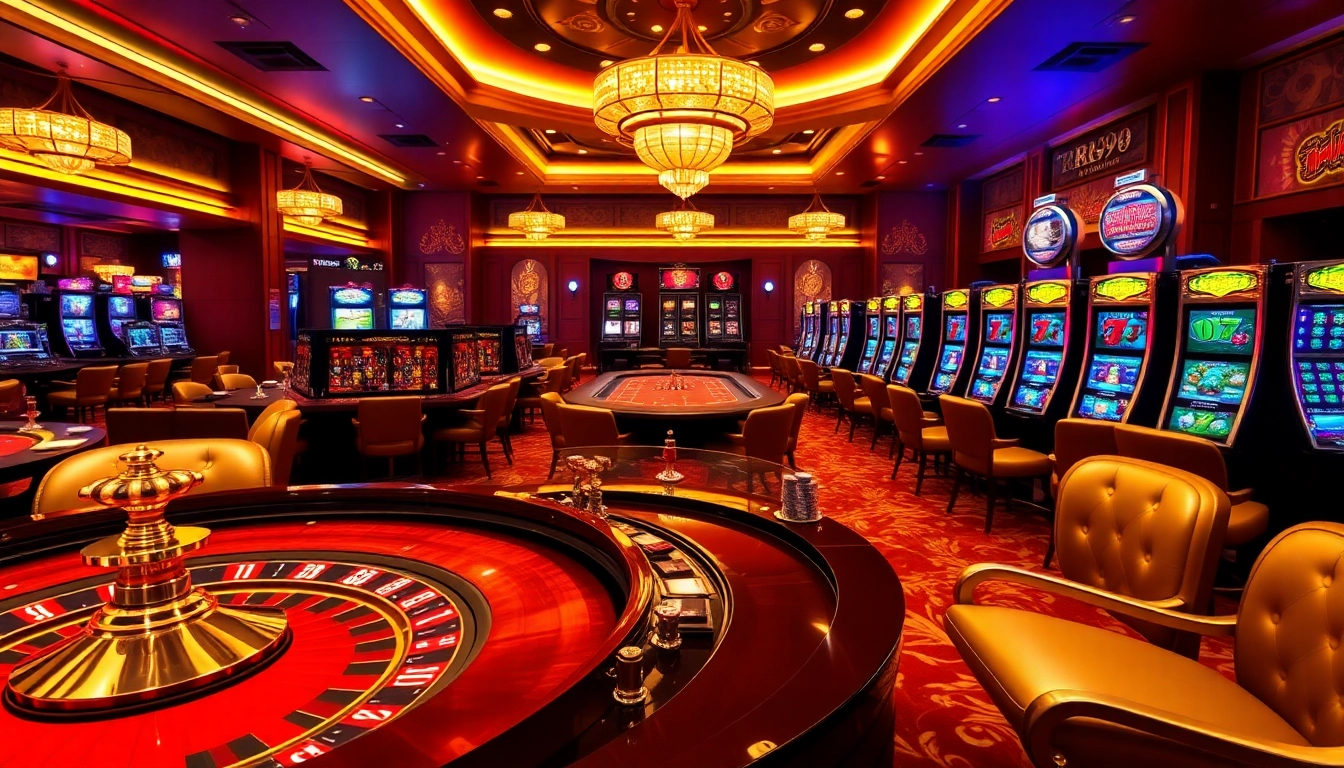 Experience the thrill at RR99 Casino, showcasing roulette, poker, and luxury gambling settings.
