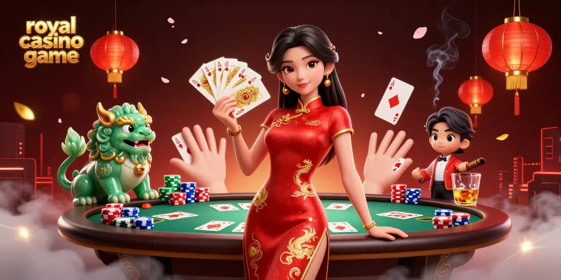 Experience excitement in the royal casino game with a vibrant 3D illustration of a woman and gaming elements.