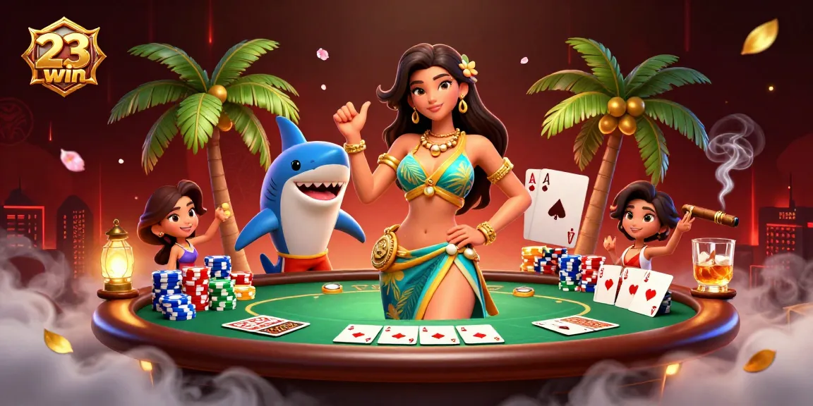 Engage with 23win through vibrant casino experiences featuring poker elements and a tropical vibe.