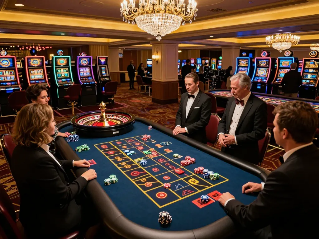 Engaging players at a sunwin-themed roulette table with a croupier spinning the wheel in an upscale casino setting.
