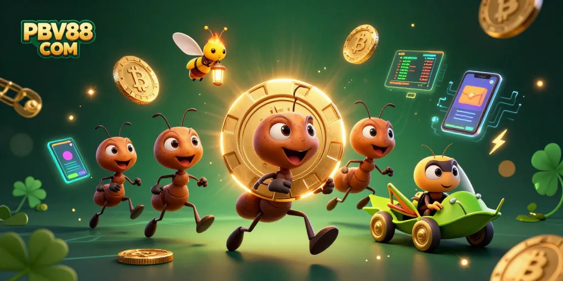 Experience the excitement at PBV88 COM with a thrilling 3D illustration featuring ants heisting a massive poker chip.