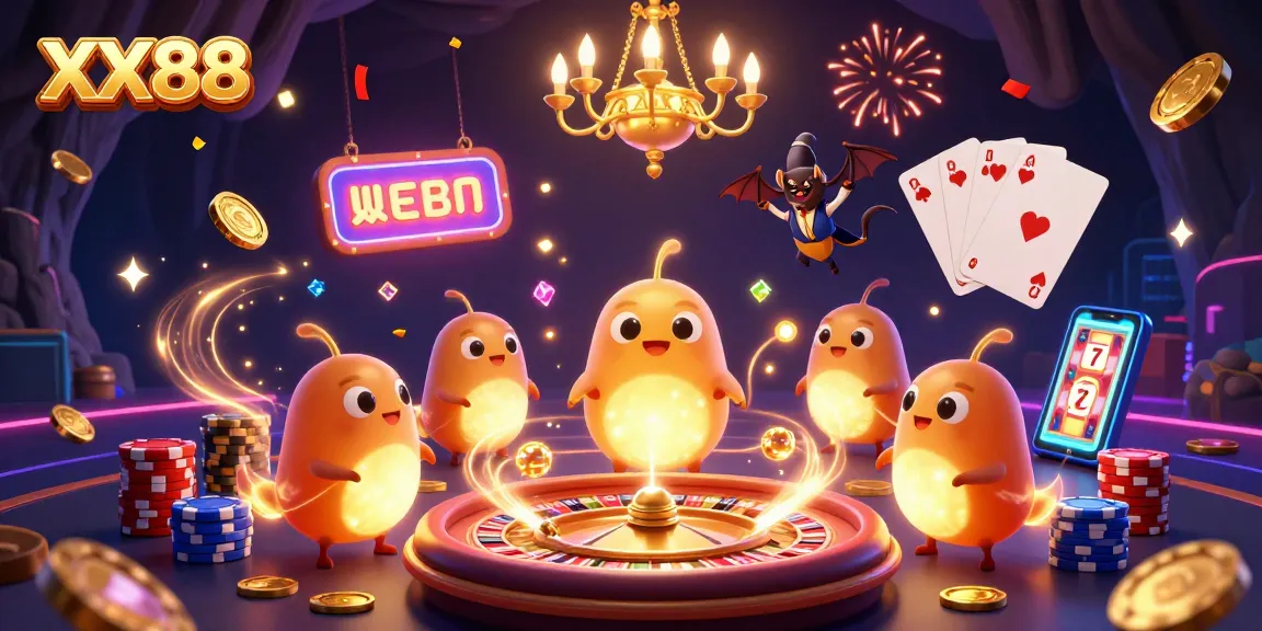 Experience thrilling casino excitement as XX88's glowworms illuminate a vibrant gaming scene.