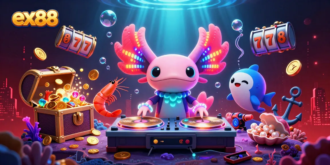 ex88 delivers vibrant casino energy through a dynamic underwater DJ party with colorful characters.
