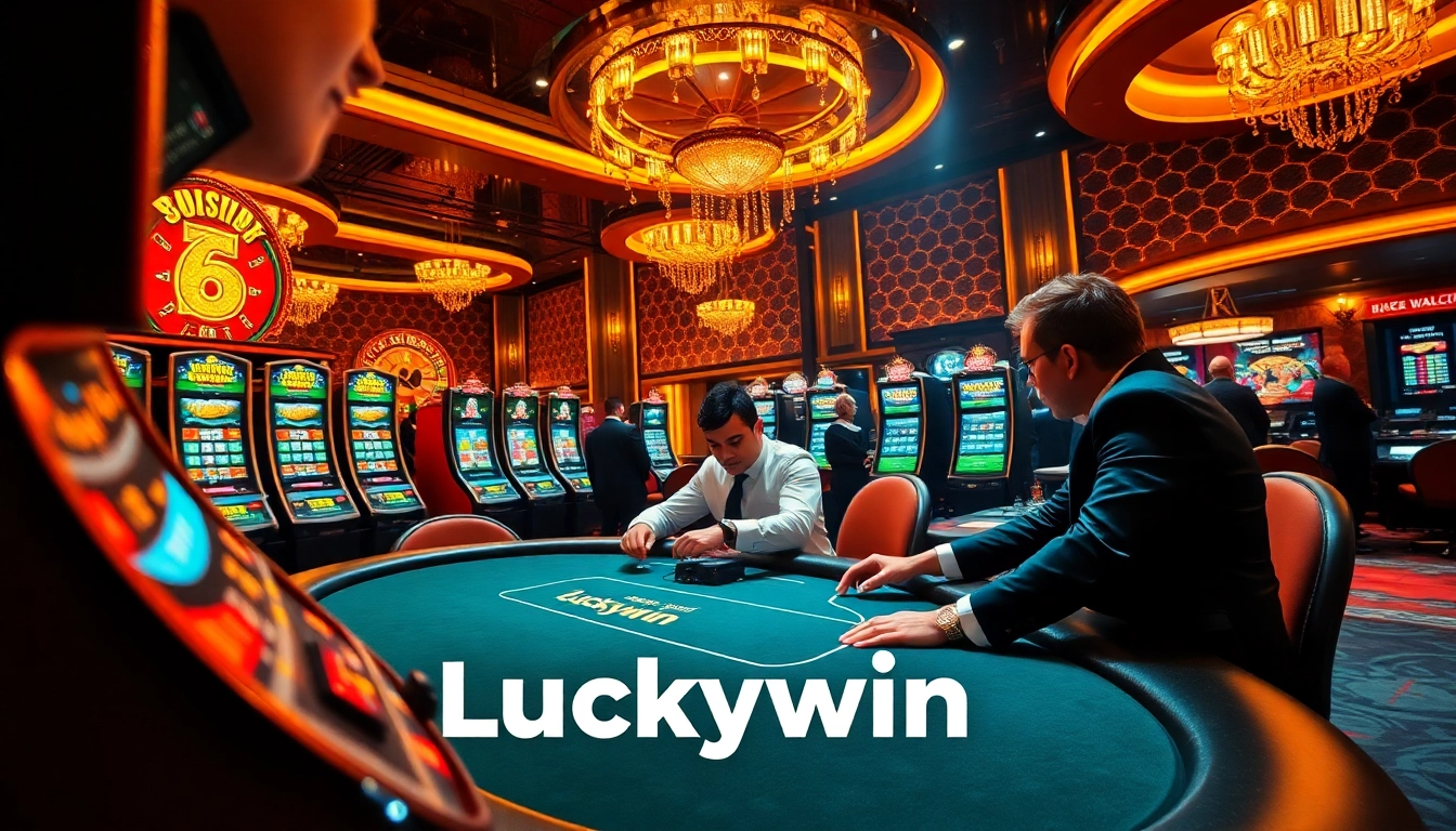 Experience the excitement of Luckywin as players engage in high-stakes poker at a luxurious casino.