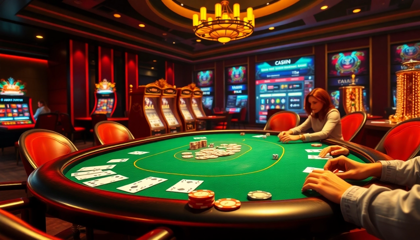Engaging poker action at https://ku88m.com/ featuring vibrant cards, chips, and casino excitement.