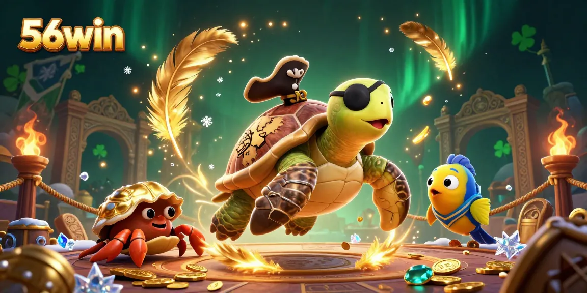 Experience thrilling adventures in 56win's vibrant casino with characters amidst treasures and games.