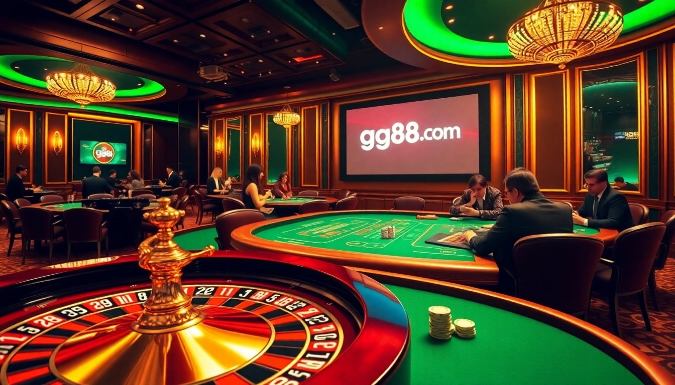 Experience a thrilling game at gg88.com with vibrant casino tables and colorful chips.