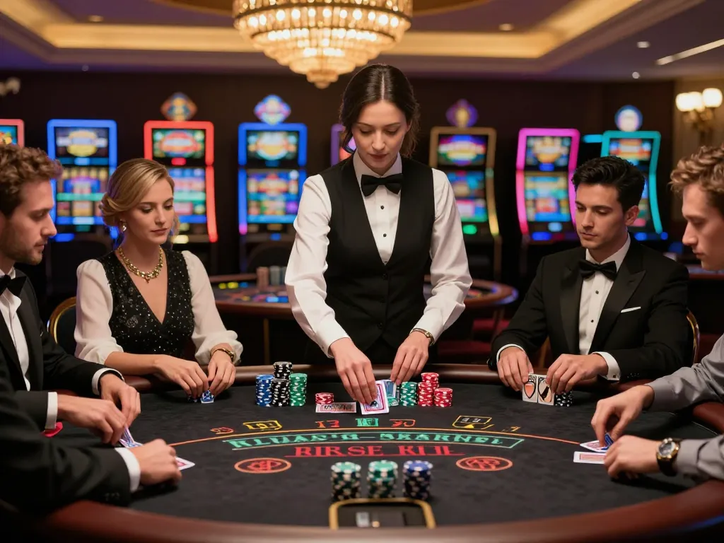 Players at the blackjack table showcase strategic gameplay in a high-stakes setting, mb666 enhancing the casino experience.