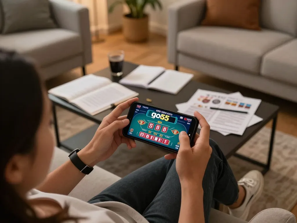 Engaging in live dealer games on a smartphone, showcasing an interactive baccarat game on god55