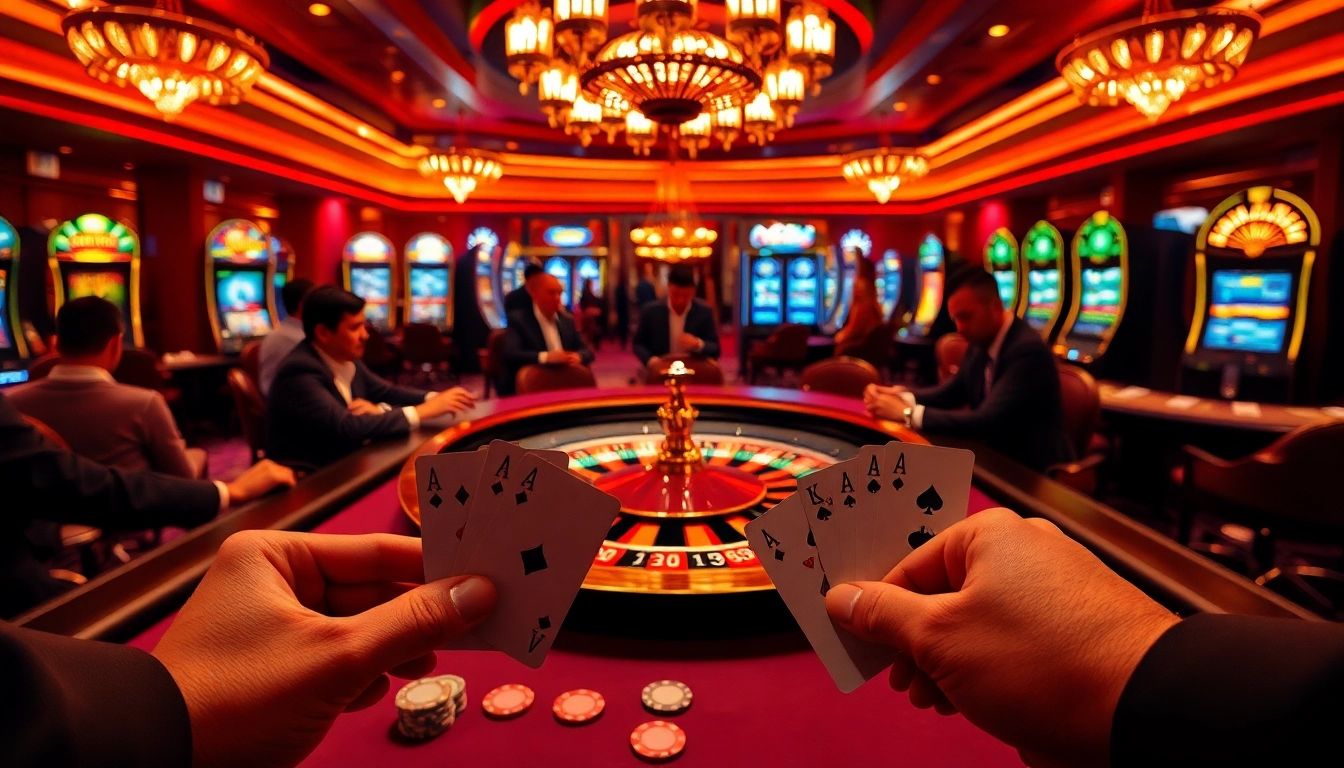 Experience thrilling casino gaming with HM88 at the luxurious poker table in a vibrant atmosphere.